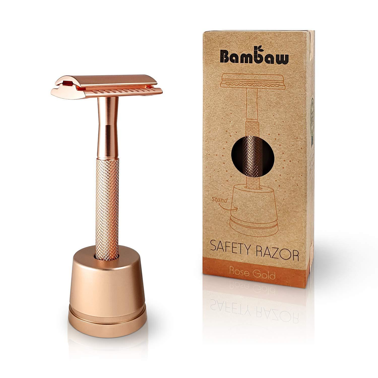 Bambaw biztonsági borotva állvánnyal - rose gold - Julka Webshop